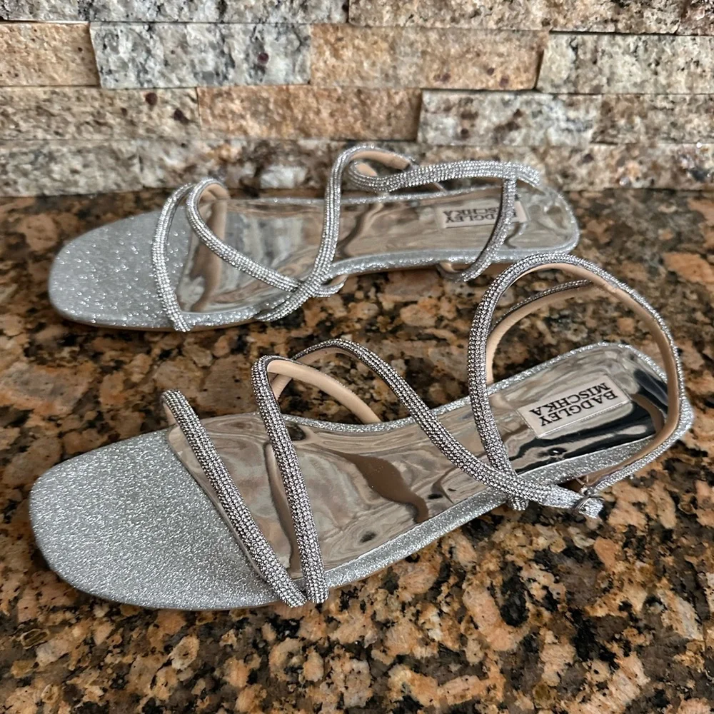 Badgley Mischka Women Ivie Embellished Strappy Flat Sandals Silver - Picture 5 of 9